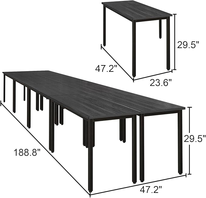 Bonzy Home Conference Tables 16ft Office Computer Desk for Meeting Room Study Writing Printer Table Meeting Seminar Table for 20 People Modern Black 8PCS (188.8"x47.2"x29.5", Black)