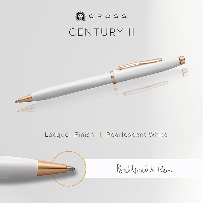 Cross Century II Refillable Ballpoint Pen Presented in a Luxury Gift Box - Medium Point, Black Ink, Pearlescent White