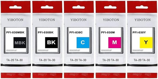 High Yield PFI-030 PFI030 Ink Cartridges Replacement for Canon PFI-030MBK PFI-030BK PFI-030C PFI-030M PFI-030Y Ink Tank Cartridge Compatible for Canon ImagePrograf TA-20 TA-30 TM-240 TM-340 Printer