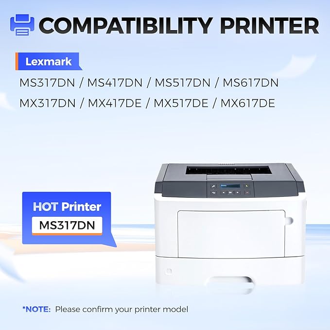 51B1H00 Toner Cartridge（Black with chip High Yield） Replacement for Lexmark 51B1000 51B1H00 Compatible with Lexmark MS317DN MS417DN MS517DN MS617DN MX317DN MX417DE MX517DE MX617DE Laser Printer Ink