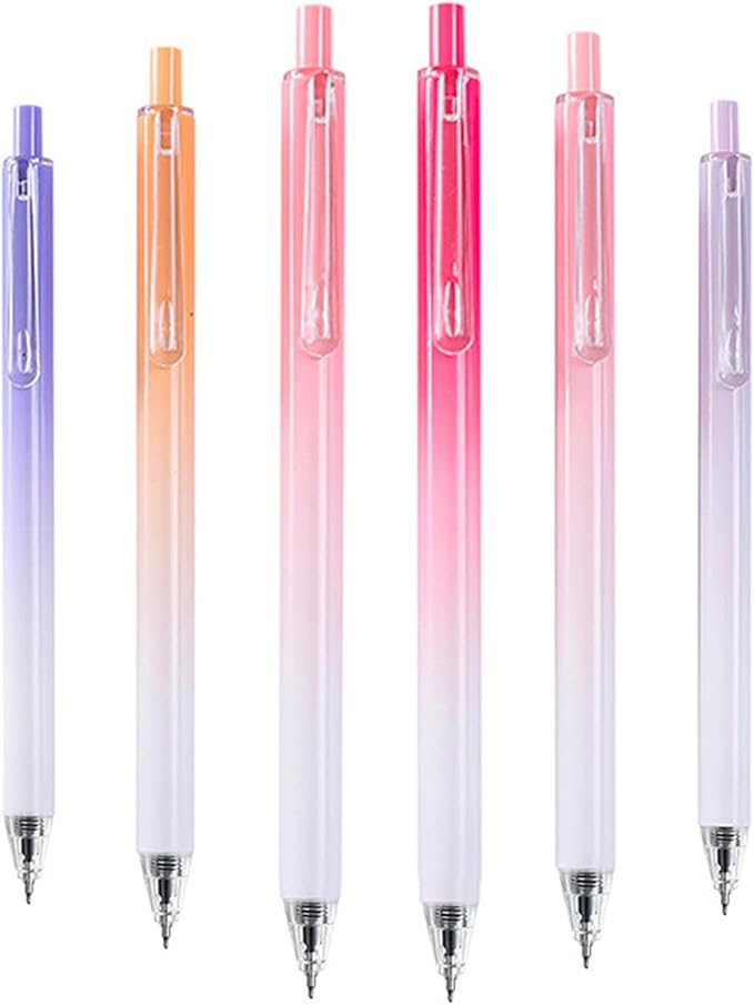 HeTaoCat Retractable Gel Pens, 0.5mm Fine Point, Quick Drying, Writing Drawing, Black ink gel pens, Box of 6 Pens (Black)