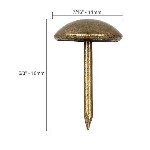 500Pcs Decorative Upholstery Tacks, 7/16” Antique Furniture Nails Pins, Brass Finish Metal Thumb Tack Stud Push Pins for Sofa Chair Bed Headboard, Upholstery Pin Assortment Kit for Furniture Décor