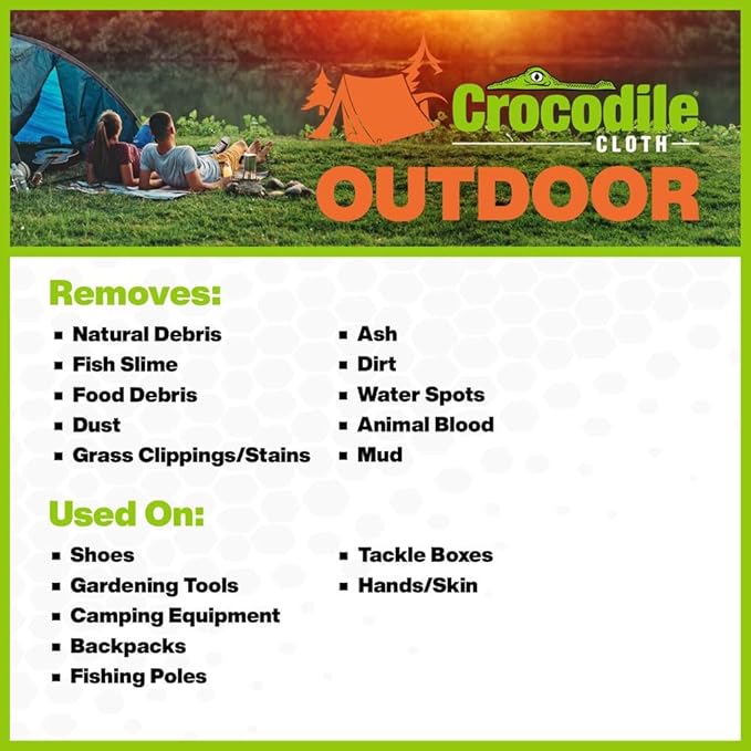 Crocodile Cloth Outdoor Cleaning Wipes – 80 Count Plant-Based Cloths (15"x10"), Skin Safe, Pre-Moistened, Aloe & Vitamin E Infused, Large, Absorbent, Multi-Surface Disposable Wipes