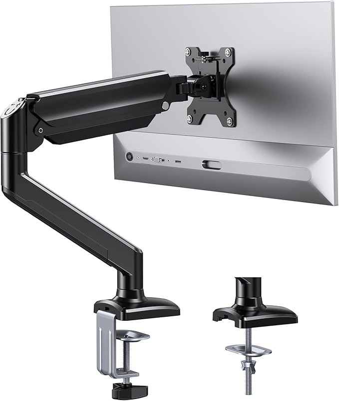 ErGear Single Monitor Arm for 13-34 inch Screens, Adjustable Gas Spring Monitor Mount Holds up to 22 lbs, Computer Monitor Stand with VESA Mount, C-Clamp & Grommet Base, Max VESA 100x100mm,