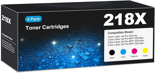 218X Toner Cartridges 3301fdw 3201dw for HP 218X 218A toner Cartridge 4 pack, 3301fdw 3201dw 3301sdw Toner Cartridge, HP218X HP218A 218 Toner for Color Laser Jet Pro MFP 3301fdw 3201dw 3301sdw 3301cdw