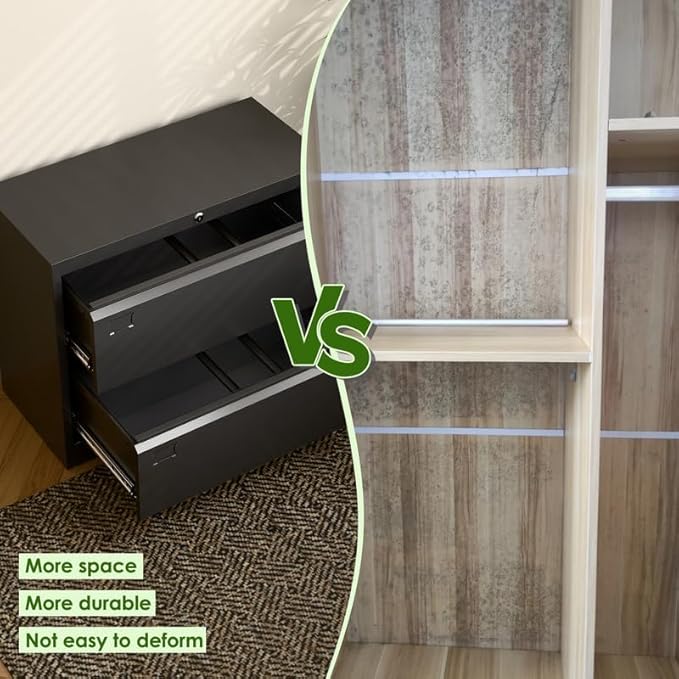 Aobabo Lateral File Cabinet 2 Drawer,Lockable Metal Filing Cabinet, Suitable for Home Office School Hanging Files Letter/Legal Size,Required-Assembly,Black