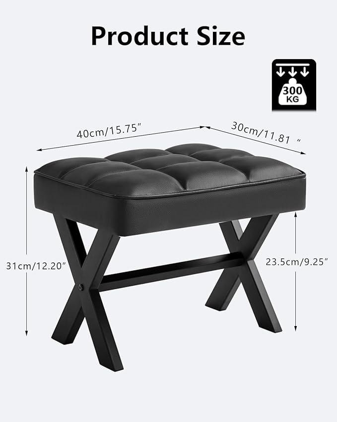 IBUYKE Small 12" H Footrest Stool, Square PU Foot Stool with Metal X-Leg, Multi-Use as Small Side Table, Step Stool for Living Room, Bedroom, Entryway, Office, Black WBD012B