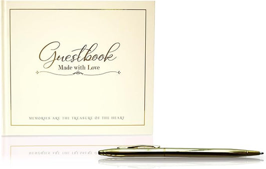 Elegant Wedding Guest Book – 100 Plain Sheets, Pen Included – Guest Book for Wedding Reception, Parties, Birthdays – Capture Special Memories – 240x210mm Keepsake Album