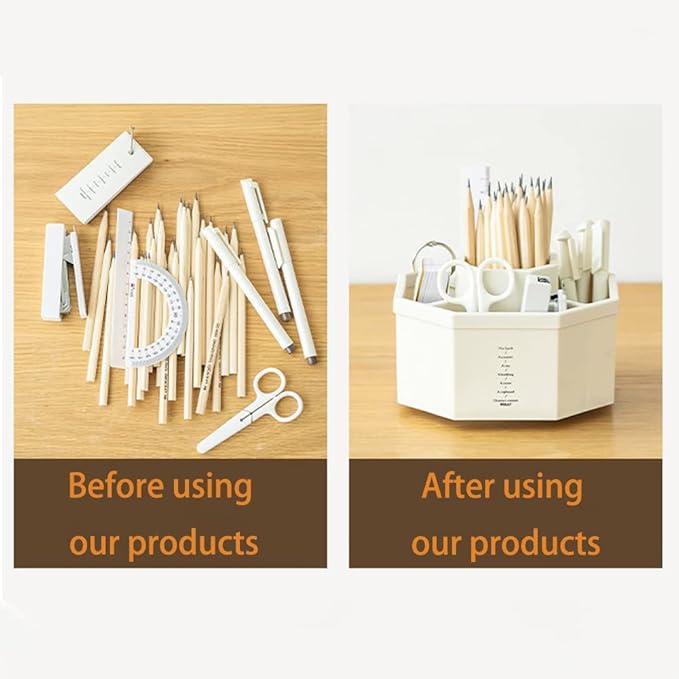 Desk Organizer, 360-Degree Rotating Multi-Functional Pen Holder, 5 Compartments Desktop Stationary Organizer, Home Office Art Supply Storage Box Caddy (White)