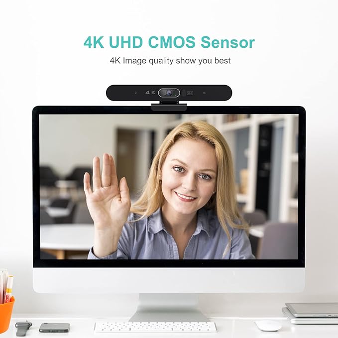 4K Pro Audio and Video Conference Room Camera with Remote Control for Windows TV, AI-Powered HD Webcam with Microphone & Speaker for Desktop Computer/PC/Monitor/Laptop/Teams/Zoom/Skype