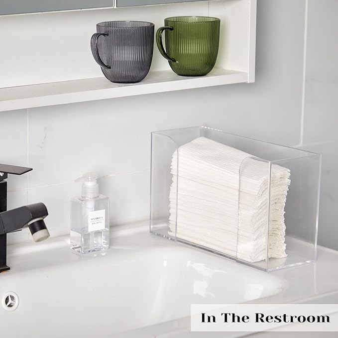 Deekin 2 Pcs Acrylic Paper Towel Dispenser Countertop Paper Towel Holder, Clear Trifold Guest Napkin Dispenser for Z-fold, C-fold or Multifold paper holder for Bathroom Toilet and Kitchen