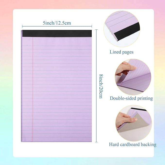 Gueevin 12 Pcs 5'' x 8'' Colored Lined Legal Pads Letter Size 40 Sheets Per Notepads Micro Perforated Notebook and Writing Pad for School, College, Office, Business(Pastel)