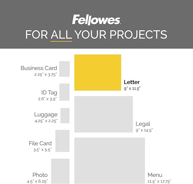 Fellowes Thermal Laminating Pouches, Letter Size Sheets, 3mil, 300 Pack, Clear (5247101)