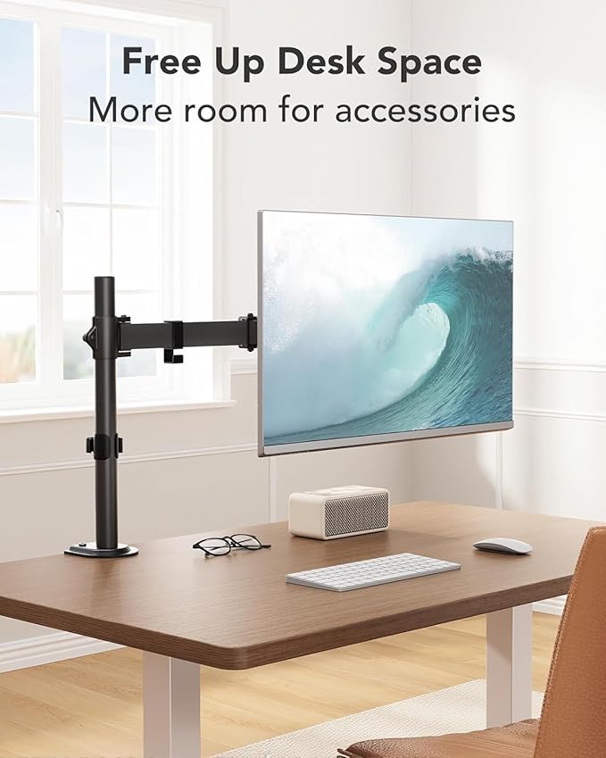 HUANUO Single Monitor Mount, Monitor Arm for 13”-32” Monitors up to 17.6 lbs, Adjustable Stand with 16” Max Height, Desk Mount with C-Clamp and Grommet Base, VESA 75x75mm or 100x100mm