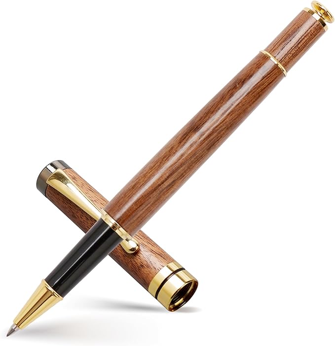 Ayiaren Luxury Walnut Wood Ballpoint Pen Writing Set with 2 Black Ink Refills Fancy Business Office Pens Gift Cool Nice Wooden Gel Pen for Men Women Journaling Executive Calligraphy Rollerball Pen