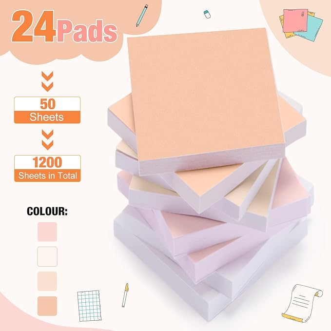 Fainne 24 Pack Sticky Notes Bulk Back to School Supplies Self Stick Note Pads Paper Memo for Office First Day of School Student Teacher Essentials (2 x 2 Inches,Pink)