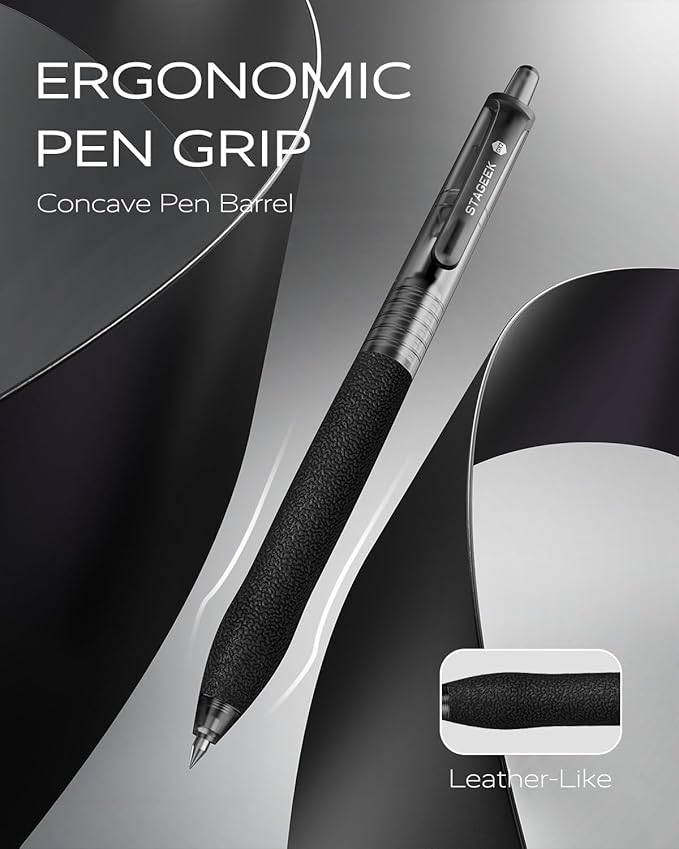 0.5mm Gel Pens Fine Point Smooth Writing Pens, 12PCS Black Ink Pens, Retractable Leather-Like Black Gel Pens, Business Gel Pen for Journaling, Writing, School, Office Use (Black)