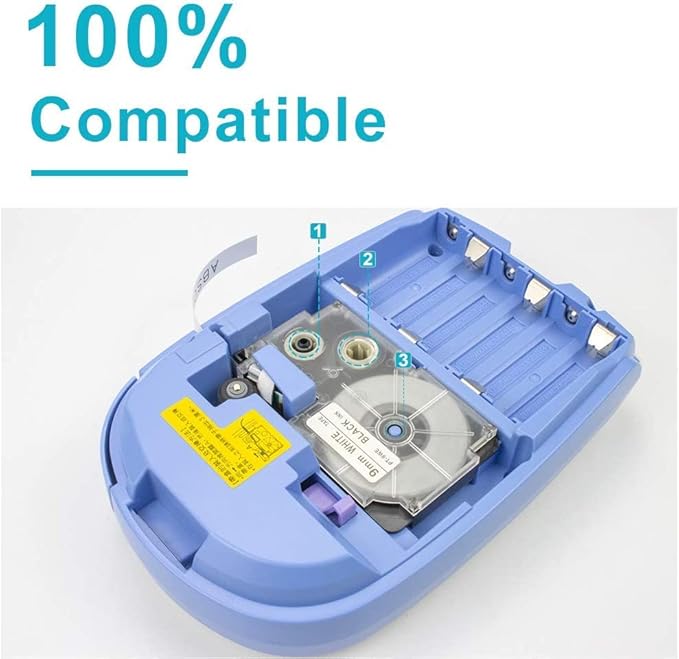 Absonic XR-9WE2S 9mm Label Tape Replace for Casio Xr-9we Label Maker Tape Use with Casio Label Printers KL-120 KL-60 KL-100 KL750B KL750 KL7200,6-Pack
