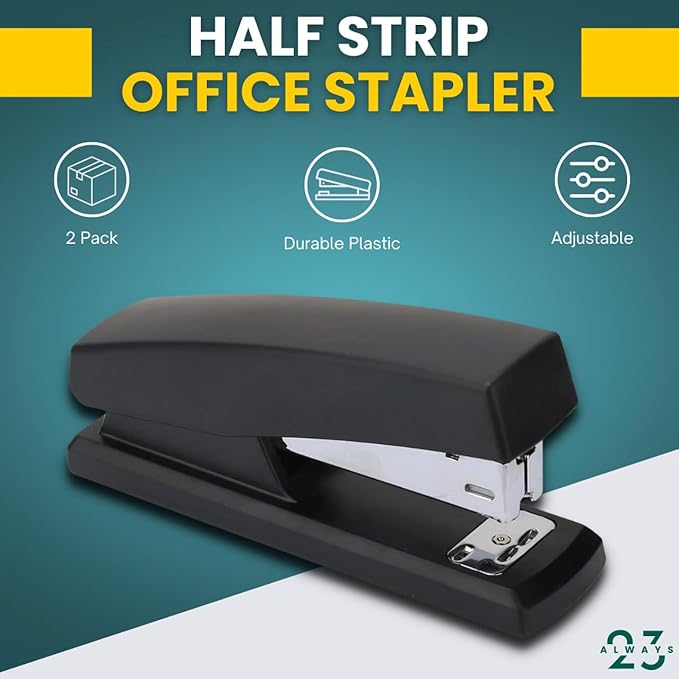 Always23 Stapler, Stapler for Classroom, 20-Sheet Capacity, Staplers, 2 Pack Black.