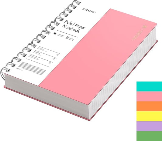 EMSHOI A5 Spiral Notebook College Ruled Lined Journal, Small 5.7" X 8.22", 300 Pages/150 Sheets, 100gsm Thick Paper, Waterproof Hardcover, for Office School Women Men Work Writing Notes-Pink