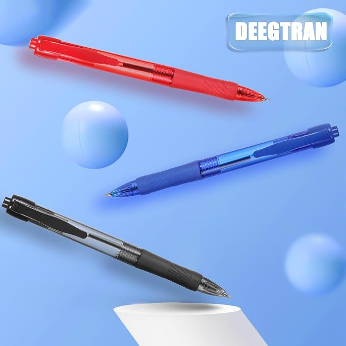 deegtran Pens Bulk, 100 Pack No Bleed Black Ink Click Pens with Soft Grip, Wholesale Retractable Ballpoint Pens for Office School, Medium Point Smooth 1.0MM