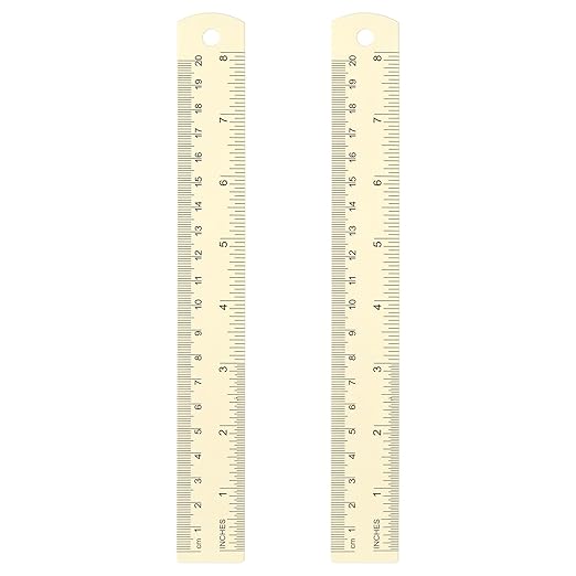 HARFINGTON 2pcs Metal Straight Ruler 20cm Metric SAE Aluminum Alloy Measuring Rulers Scale Tool with Hole for Measure Study Reading Classroom Office, White
