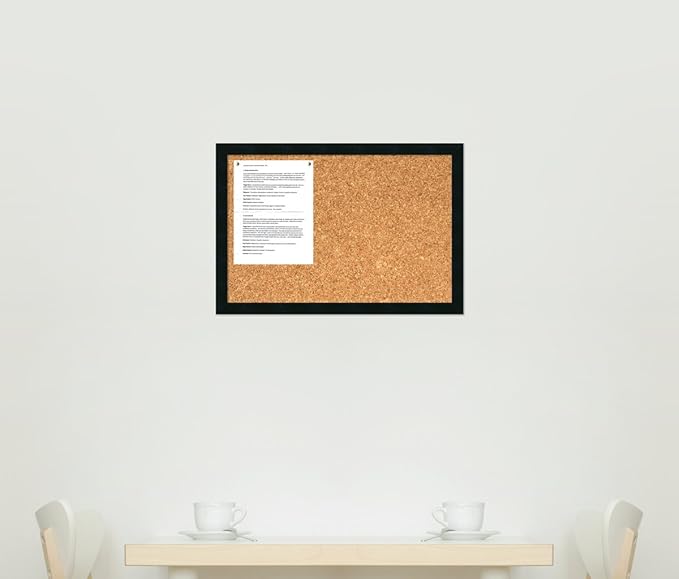 Amanti Art Natural Cork Board for Wall, 18x26 Vision Board with Black Wood Frame, Medium Corkboard Office Decor for Home Organization, Modern Contemporary Corkboard Pinboard to display items for home
