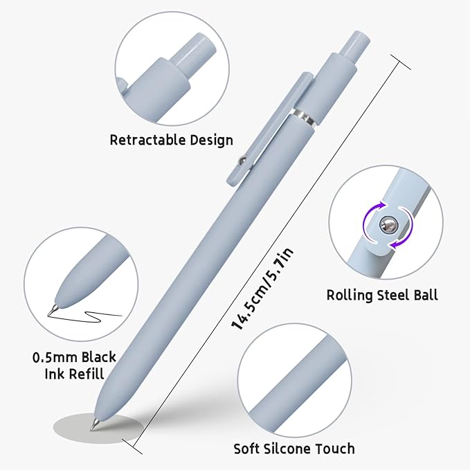 Gel Pens, 5 Pcs 0.5mm Black Ink Pens Fine Point Smooth Writing Pens, High-End Series Pens for Journaling Note Taking, Cute Office School Supplies Gifts for Women Men (Morandi)