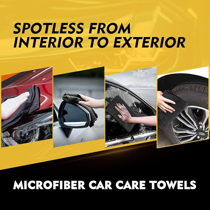 HOMEXCEL Microfiber Cleaning Cloths 12 Pack, Premium 16 x 16 inch Microfiber Towel for Cars, Ultra Absorbent Car Washing Cloth, Lint Free Streak Free Wash Cloths for Car, Kitchen, and Window, Black