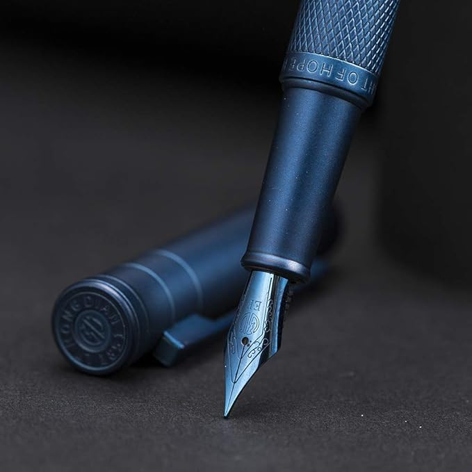 Dark Blue Forest Fountain Pen Extra Fine Nib Classic Design with Converter and Metal Pen Case Set by Asvine