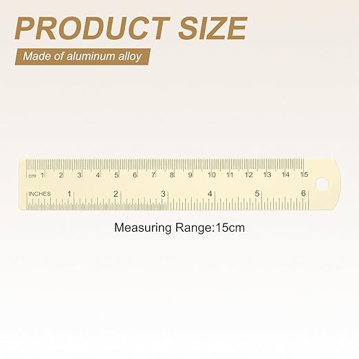 HARFINGTON 4pcs Metal Straight Ruler 15cm Metric SAE Aluminum Alloy Measuring Rulers Scale Tool with Hole for Measure Study Reading Classroom Office, White