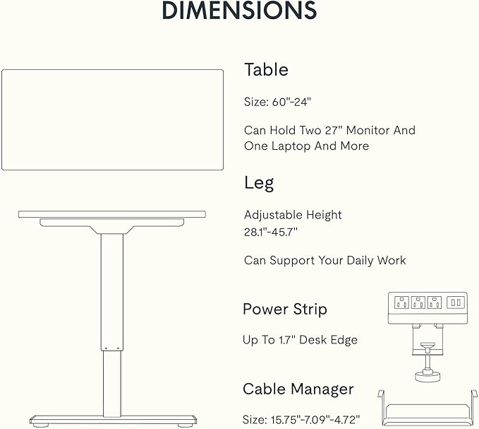FLEXISPOT EN2 Whole-Piece Standing Desk with Clamp Power Strip, 60 x 24 Electric Stand Up Height Adjustable Desk with Cable Management (White Frame + 60" Mahogany Desktop, 2 Packages)