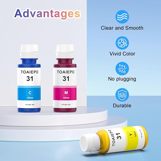 31 Refill Ink Bottles Replacement for H31 Ink Compatible with HP Smart Tank 7602 Ink Refill,Work for HP Smart Tank 5101 7001 7301 Ink Tank Printer