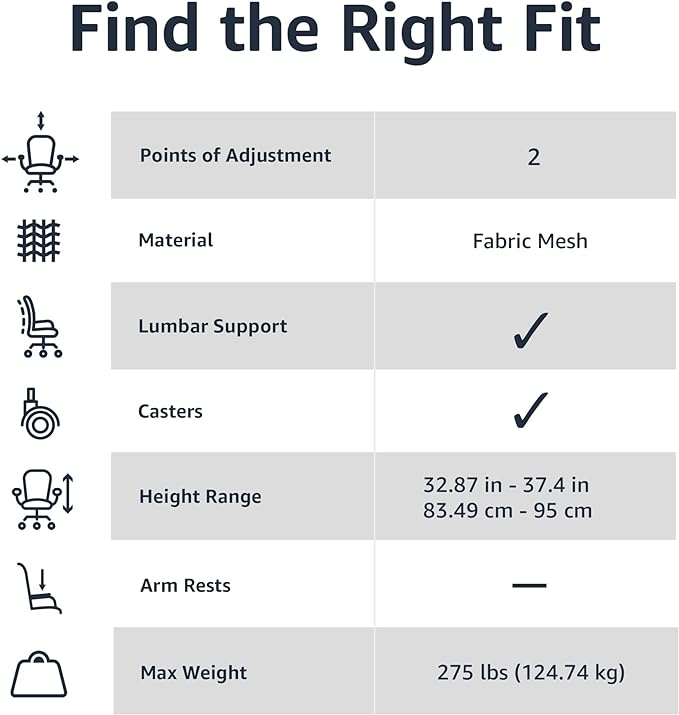 Amazon Basics Rolling Desk Chair, Adjustable, Low Back, Padded Seat, Breathable Mesh, Swivel, Blue, 21.25" D x 22.5" W x 38" H