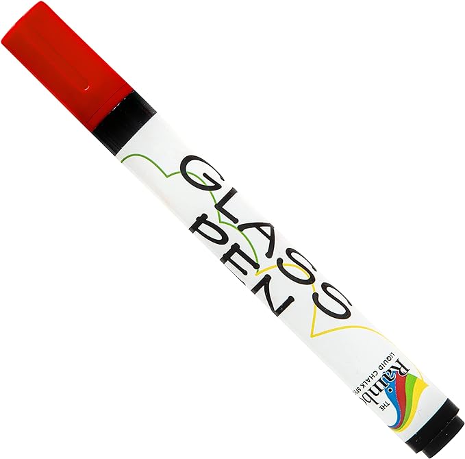 Glass Pen Window Marker: Liquid Chalk Markers for Glass, Car Marker or Mirror Pen with Washable Paint - Car Windows, Mirror, Storefront Windows, Parade & Party, Holiday (Red, Fine Tip)