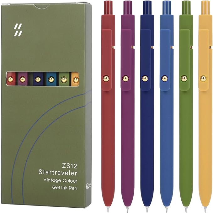 Gel Pens 6Pcs, 0.7mm Smooth Writing Black Ink Pens for Journaling, Cute Aesthetic Office Desk Accessories, School Supplies, Gift for Students & Artists (6Pcs Vintage-Black Ink)