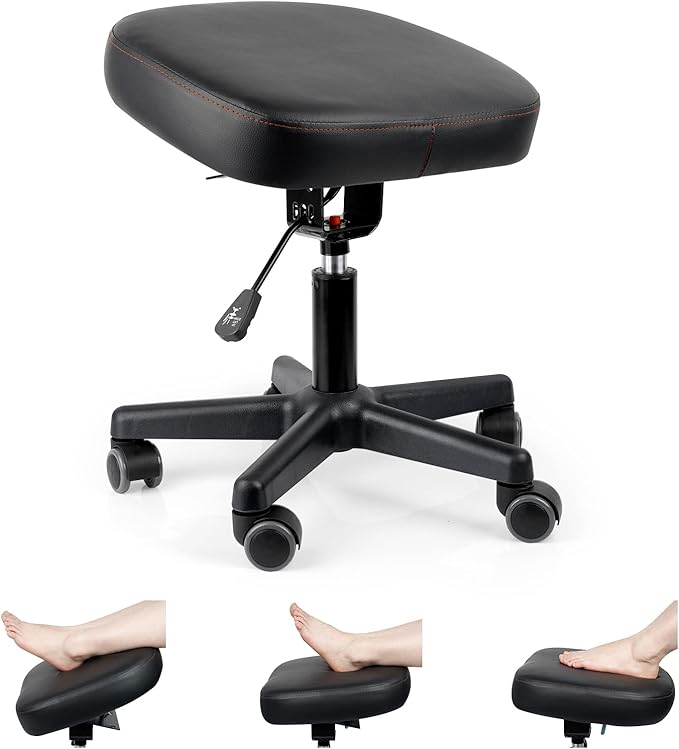 Footrest Stool Under Desk Adjustable Height and Tilt Angle Footrest Ottoman Ergonomic Foot Stool with Wheels 360° Rolling for Home Office (New Black)