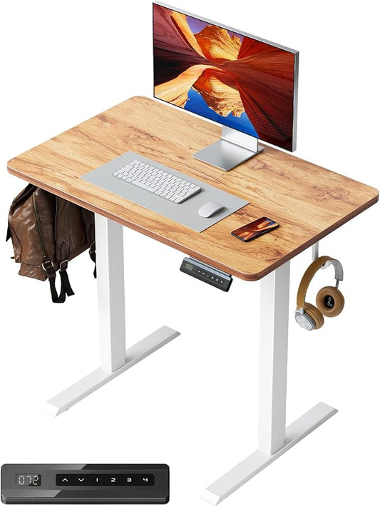FEZIBO One-Piece Standing Desk Adjustable Height Stand up Home Office Desk, 32x24 Inch Electric Standing Computer Desk, with 4 Memory Presets, Fixable casters, Light Rustic