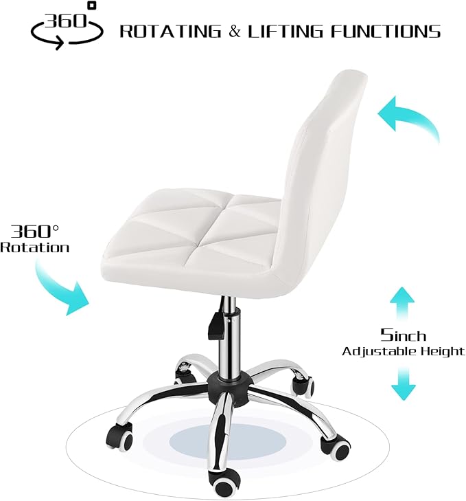 COSVALVE Armless Desk Chair, Mid Back Swivel Office Chair, Adjustable Executive Conference Task Chair with Rolling Wheels and Diamond Pattern, for Home Computer Barber, White