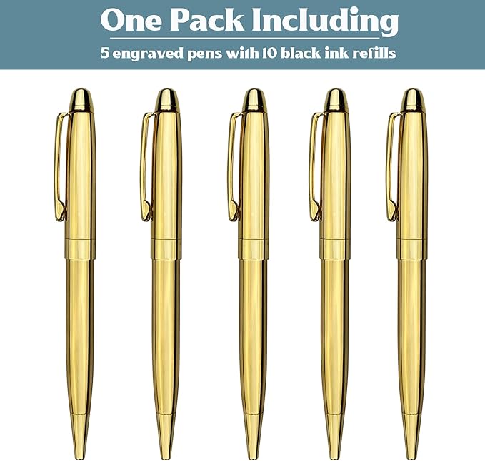 Ancolo Personalized Retractable Ballpoint Pens Stainless Steel Fancy Pens Engraved with Your Name Logo or Message, Phone Number Black ink Perfect for Bank, Office, Hotel 5 Pcs/Pack