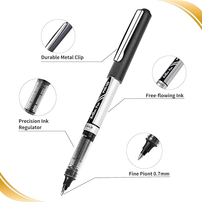 EYEYE 0.7mm Rollerball Pens Fine Point, 4 Black 4 Blue Medium Point Pen Quick Dry, Liquid Ink Pen Fine Point Smooth Writing Pens for Journaling, Note Taking, Office, School Supplies