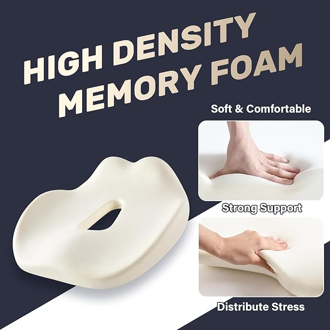 Coverado Car Seat Cushion for Car Seat Driver/Passenger, Memory Foam Seat Cushions for Office Chairs, Tailbone Pain Relief Cushion, Sciatica & Back Support Black&Gray