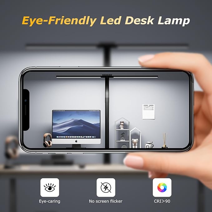 Desk lamp,LED Desk Lamps for Home Office,24W-Eye-Caring Computer Desk Lamp with Clamp,Architect Lamp with Flexible Gooseneck,LED Table Light for Reading,Dimmable Monitor Table Lamp,Double Head