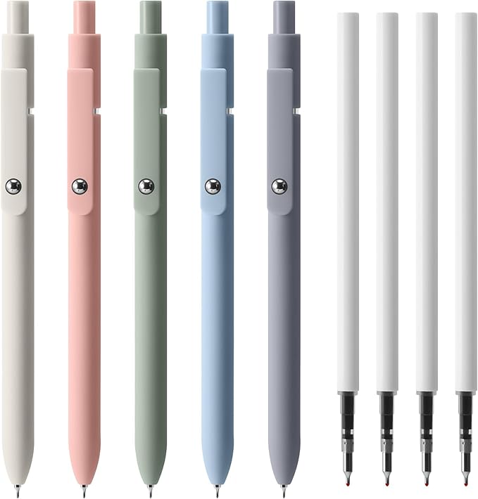 Gel Pen-5 Pieces/Carton, Pen 0.5 Mm Black Ink, Comes With 4 Interchangeable Original Black Refills, This Cute Pens Or Daily Use In School, Office Or Home ((Morandi Gel Pens)