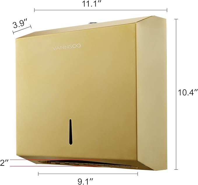 Commercial Paper Towel Dispenser Wall Mount, Tri-fold/Multi-fold/C-Fold Stainless Steel Paper Towel Holder Hand Towel Dispenser with Key (Gold)