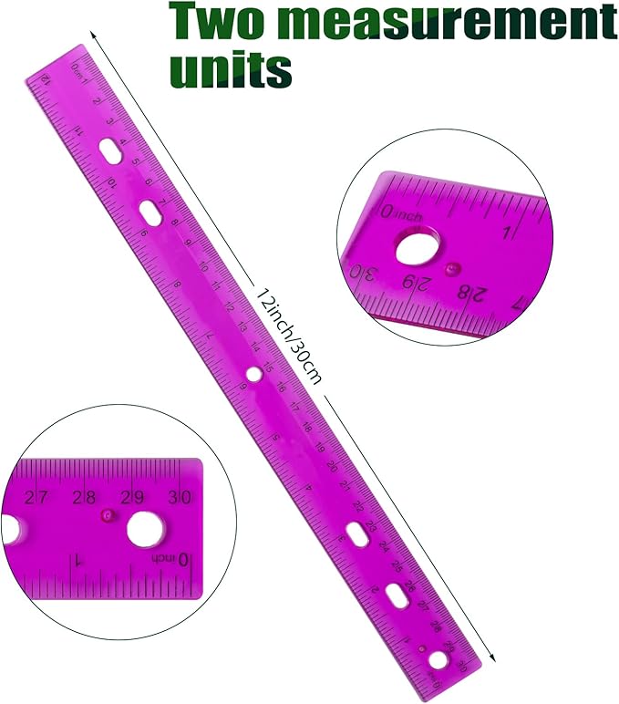 28 Pack Plastic Ruler 12 Inch Transparent Rulers - Metric Bulk for Kids School Office Classroom, Purple