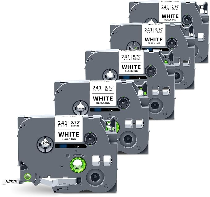 5-Pack TZe-241 TZ Tape 18mm 0.7 Laminated White Compatible for Brother P Touch Label Tape TZe 241 TZe241 TZ-241 for Ptouch PT-D410 PT-D400 D610BT PT-D600 PTD460BT Label Maker, 3/4 Inch x 26.2 Ft
