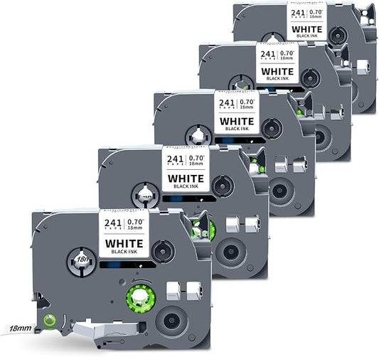 5-Pack TZe-241 TZ Tape 18mm 0.7 Laminated White Compatible for Brother P Touch Label Tape TZe 241 TZe241 TZ-241 for Ptouch PT-D410 PT-D400 D610BT PT-D600 PTD460BT Label Maker, 3/4 Inch x 26.2 Ft