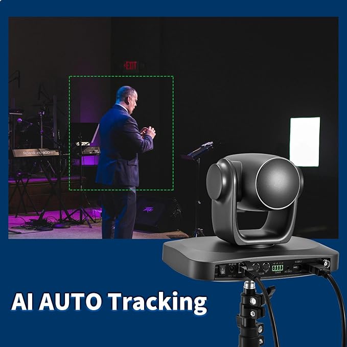 4K NDI PTZ Camera with AI Auto Tracking 21X Optical Zoom HDMI/SDI/USB 3.0/PoE/IP for Church Worship, Live Events, Video Conferencing (OBS, vMix, Zoom, Teams)