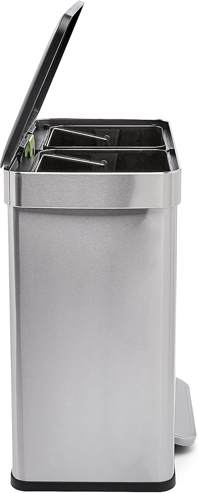 Amazon Basics Dual Compartment Recycling Trash Can with Soft-Close Lid and Removable Liner Buckets, 60 Liters, Rectangular, Grey, Silver